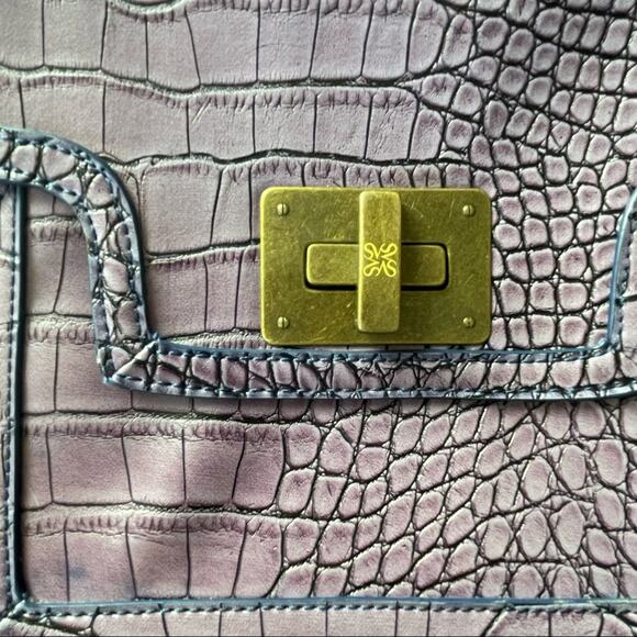 The Emily Bag Chic Purple Croc Embossed Top Handle Mini Satchel Gold Turn Lock - Picture 12 of 15